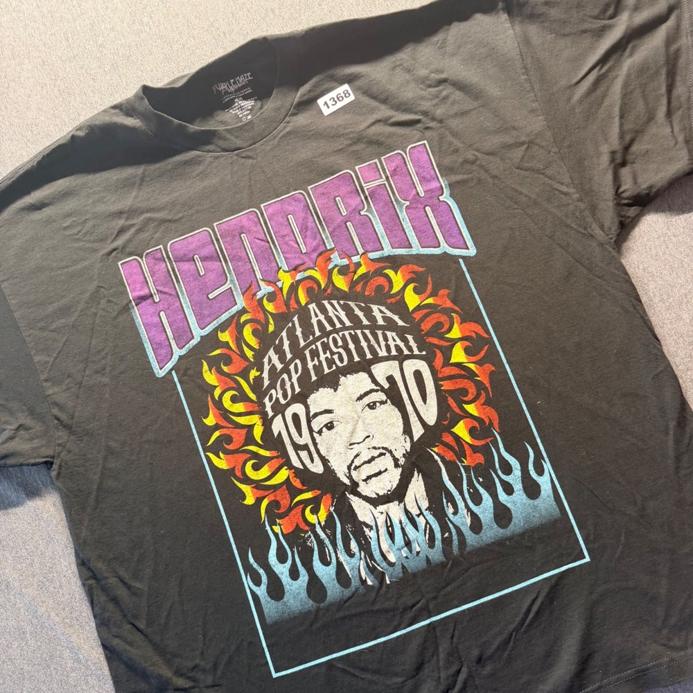Jimi Hendrix Atlanta Pop Festival 1970 Graphic T-Shirt Black Mens 4X Purple Haze